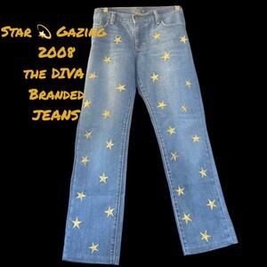 "the DIVA" Womens JEANS with STRETCH Game~Day Party GLAM EMBELLISHED GOLD STARS